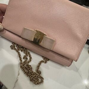 Salvatore Ferragamo Blush Clutch with Gold Chain